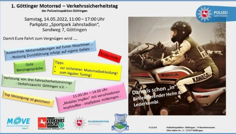 Polizeiinspektion Göttingen veranstaltet "1. Göttinger Motorrad - Verkehrssicherheitstag" - Informatives Programm am 14. Mai am Jahnstadion